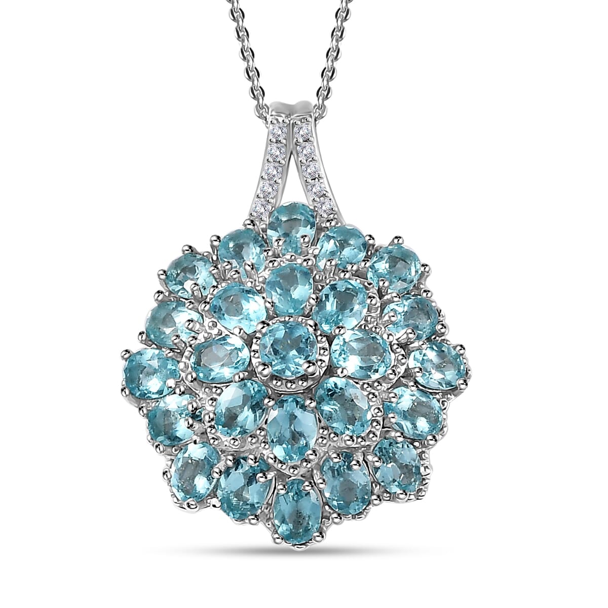 TLV Madagascar Paraiba Apatite, Whiite Ziron Pendant Necklace (20 Inches) in Platinum Over Sterling Silver 4.65 ctw image number 0