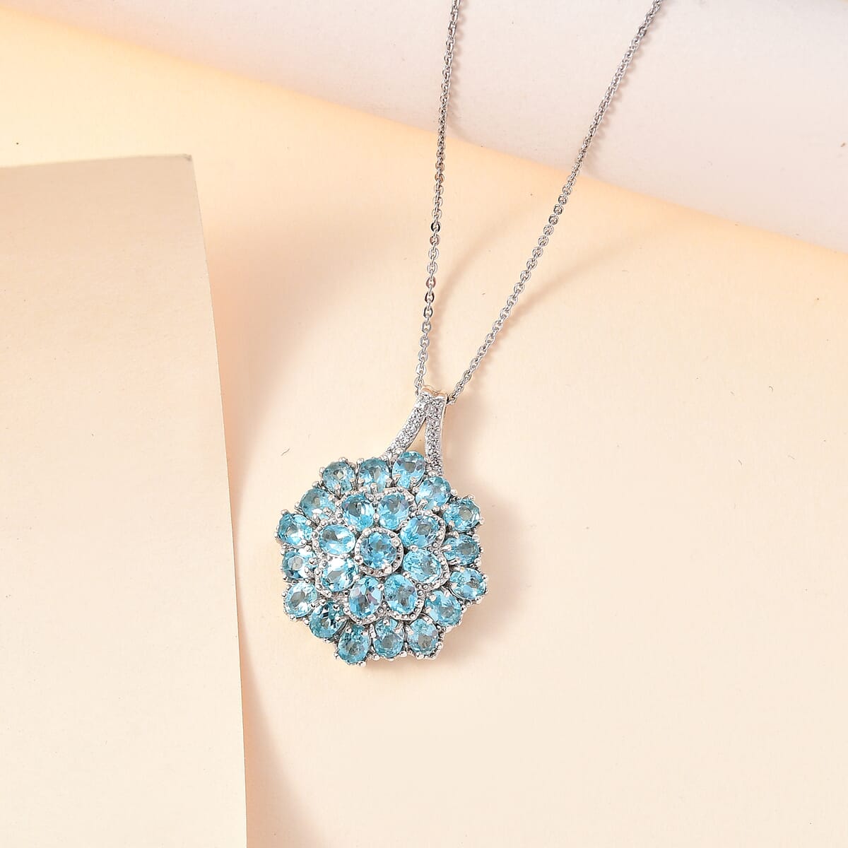 TLV Madagascar Paraiba Apatite, Whiite Ziron Pendant Necklace (20 Inches) in Platinum Over Sterling Silver 4.65 ctw image number 1