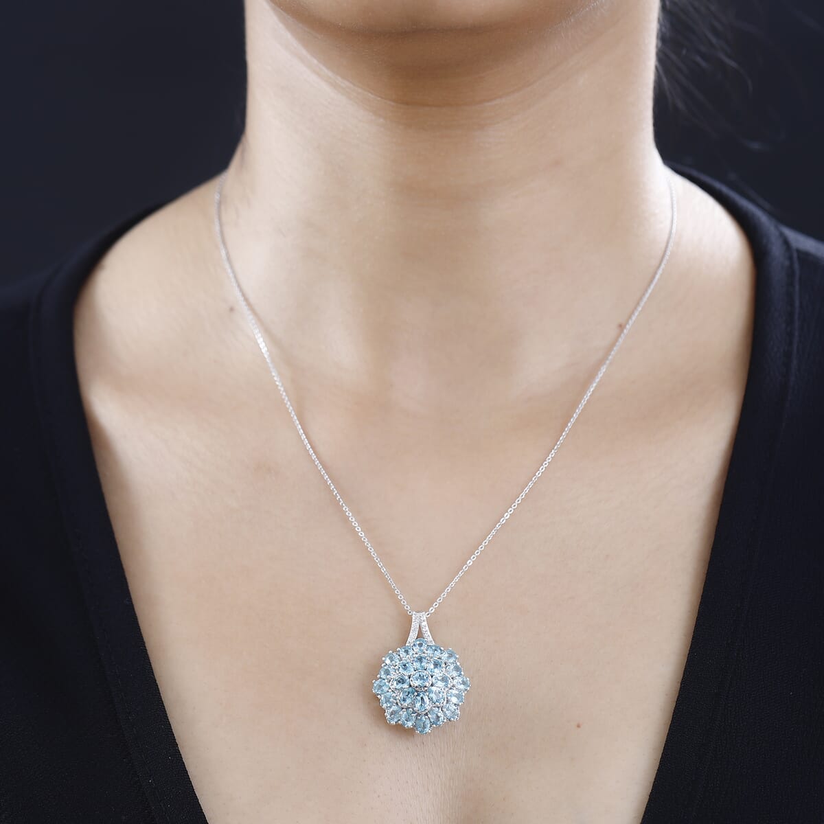 TLV Madagascar Paraiba Apatite, Whiite Ziron Pendant Necklace (20 Inches) in Platinum Over Sterling Silver 4.65 ctw image number 2