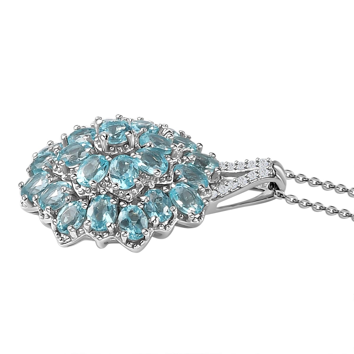 TLV Madagascar Paraiba Apatite, Whiite Ziron Pendant Necklace (20 Inches) in Platinum Over Sterling Silver 4.65 ctw image number 3