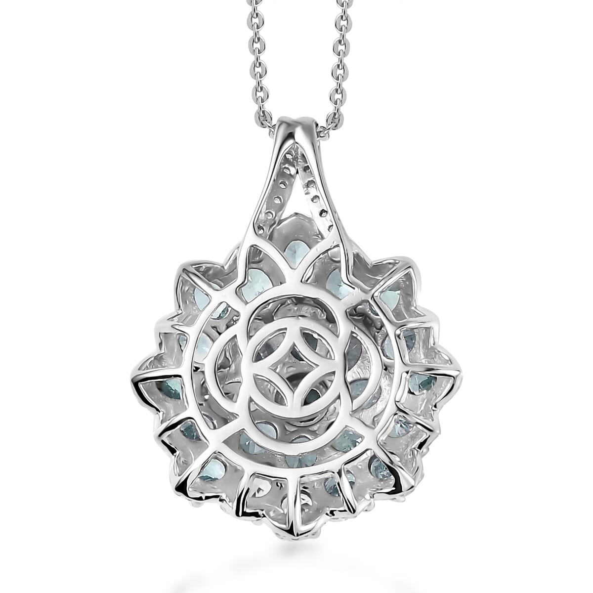 TLV Madagascar Paraiba Apatite, Whiite Ziron Pendant Necklace (20 Inches) in Platinum Over Sterling Silver 4.65 ctw image number 4