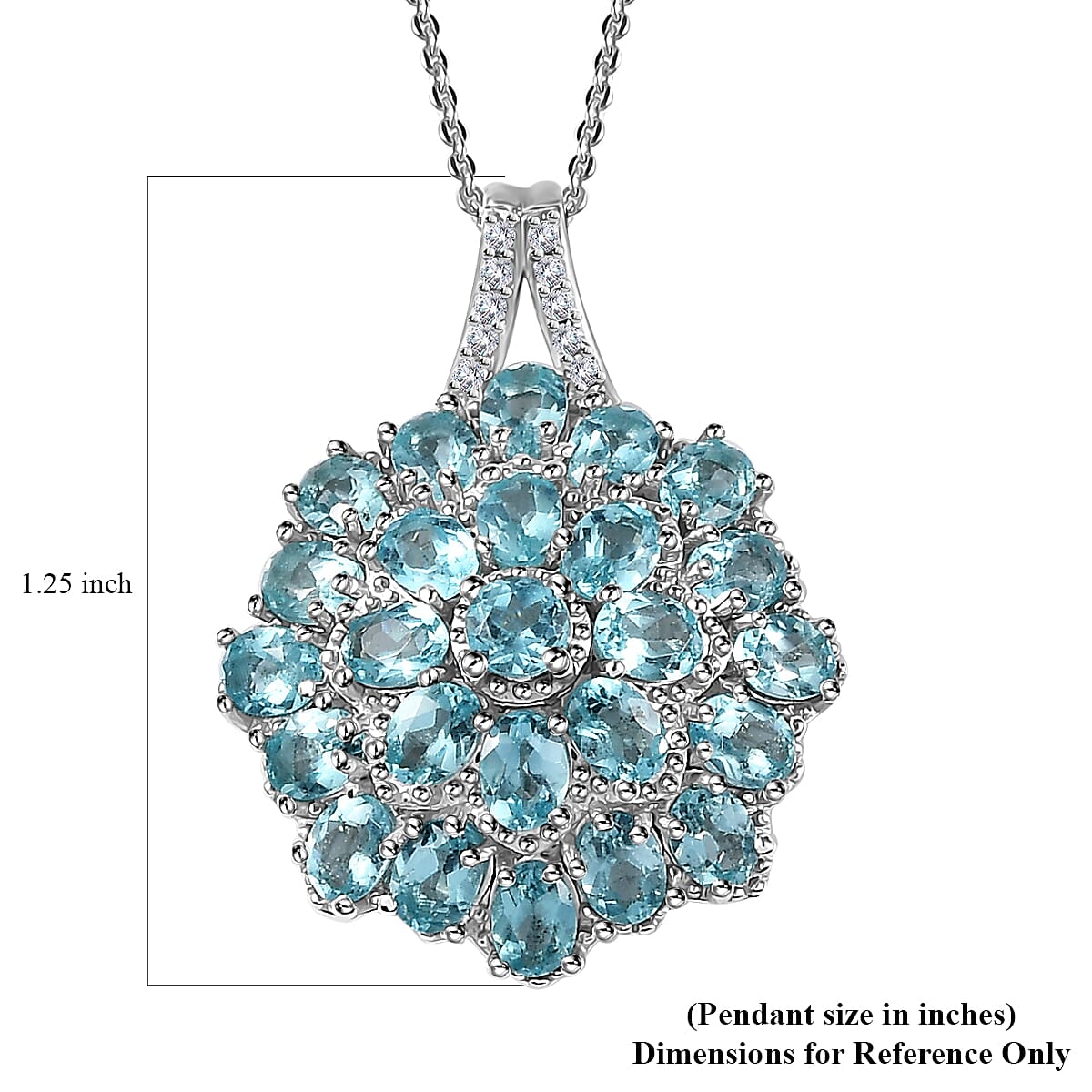 Betroka Blue Apatite and White Zircon Floral Pendant Necklace 20 Inches in Platinum Over Sterling Silver 4.65 ctw