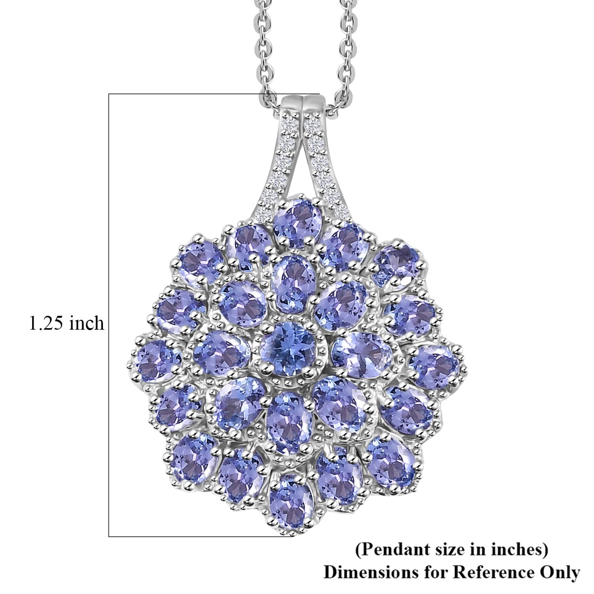 Tanzanite and White Zircon Floral Pendant Necklace 20 Inches in Platinum Over Sterling Silver 4.80 ctw image number 5