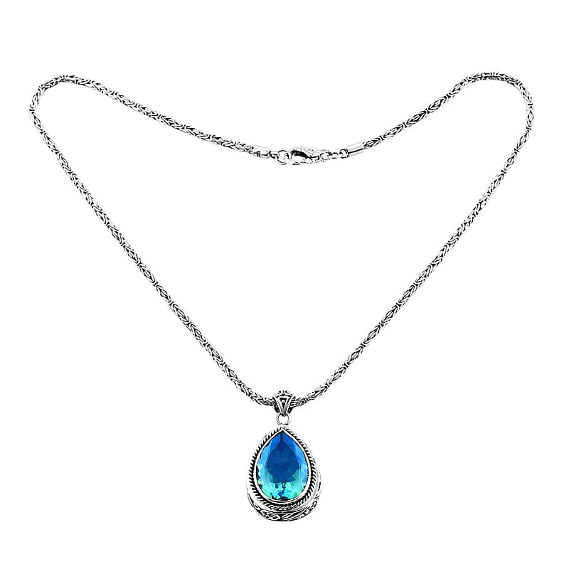 Bali Legacy Peacock Quartz (Triplet) Pendant Necklace 18 Inches in Sterling Silver 28.40 ctw