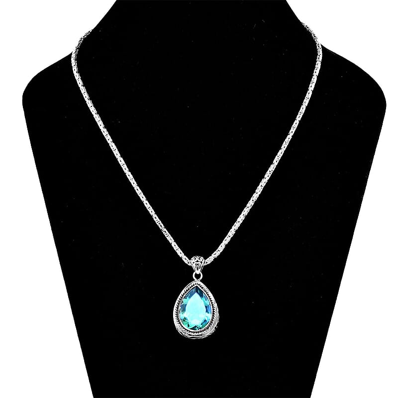 Bali Legacy Peacock Quartz (Triplet) Pendant Necklace 18 Inches in Sterling Silver 28.40 ctw