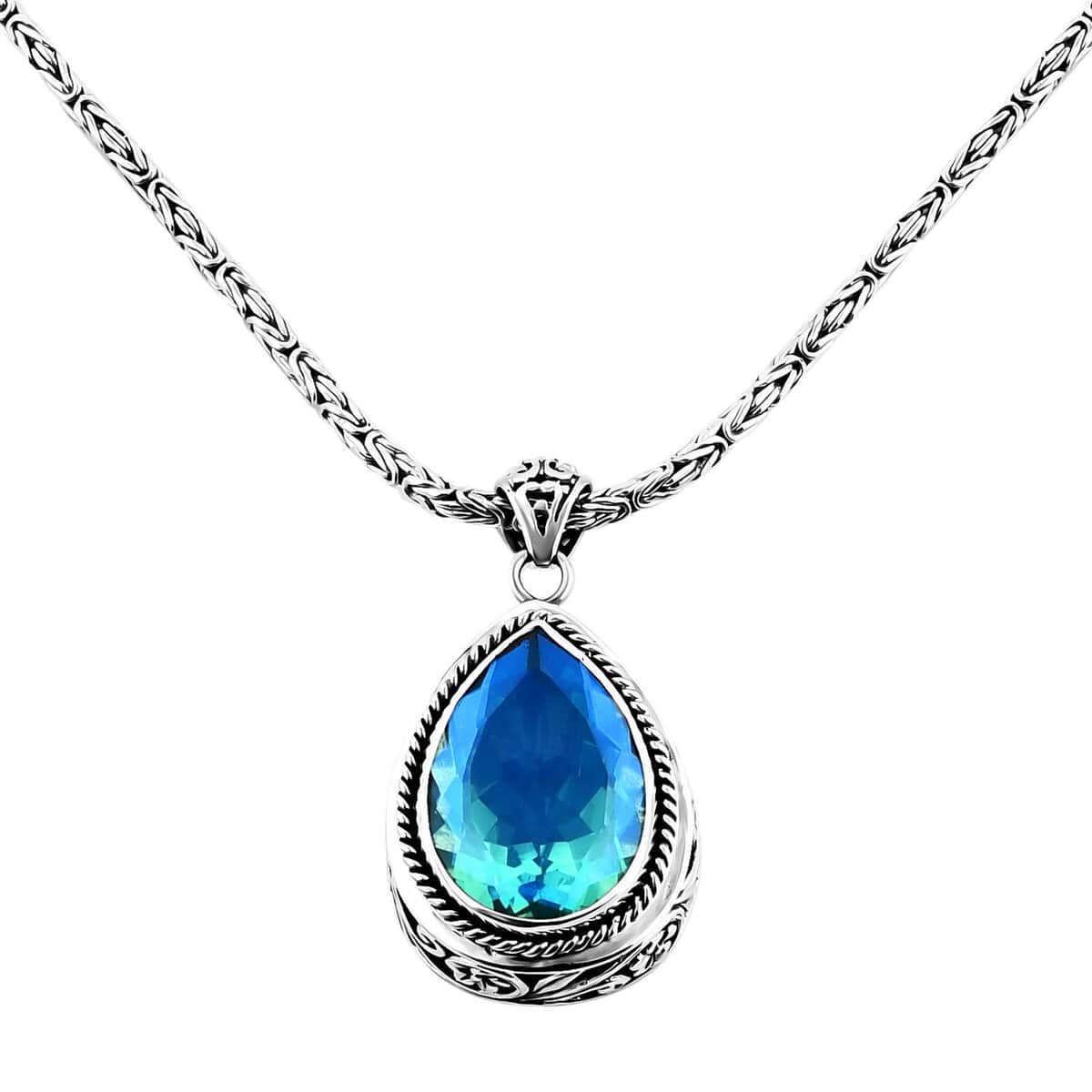 Bali Legacy Peacock Quartz (Triplet) Pendant Necklace 18 Inches in Sterling Silver 28.40 ctw image number 3