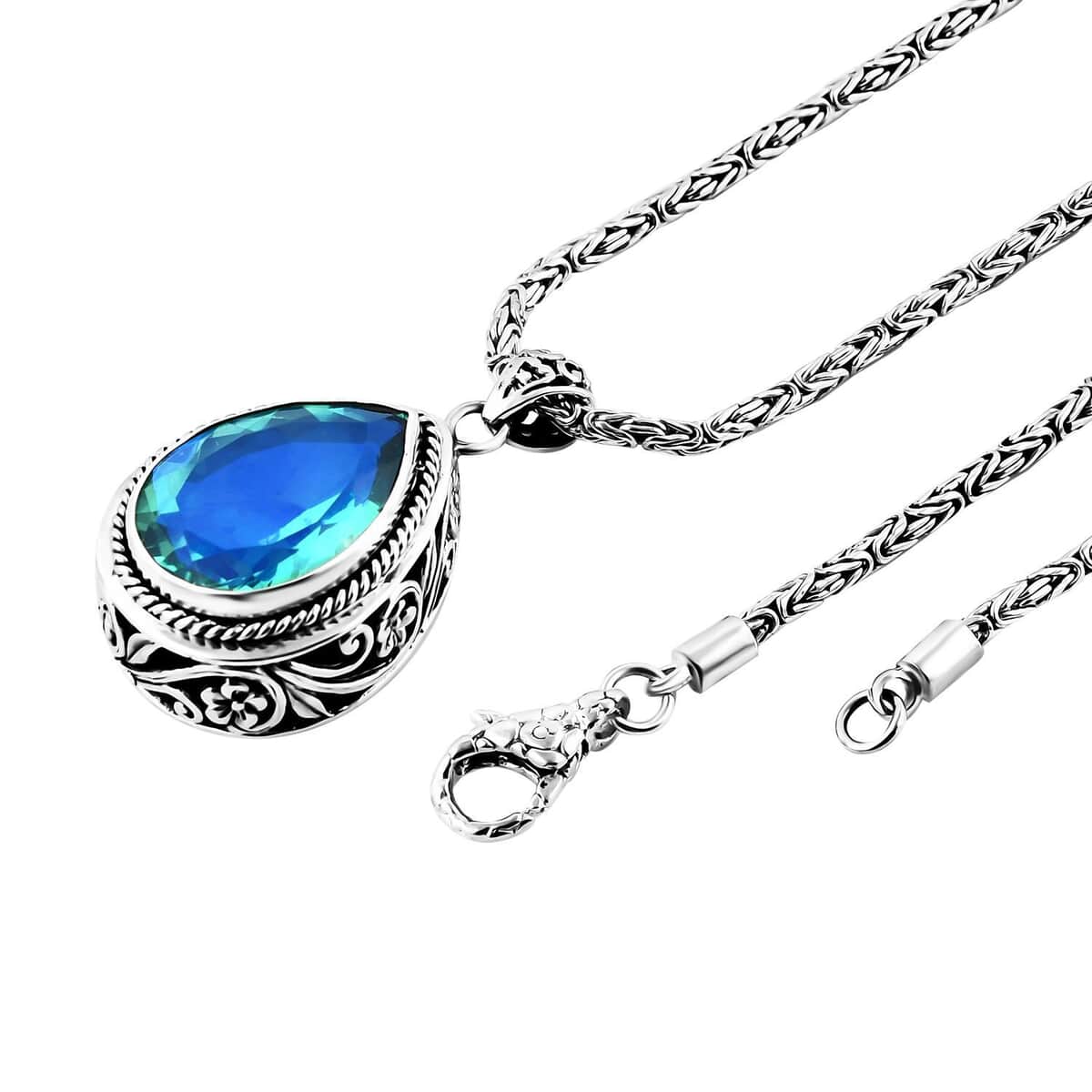 Bali Legacy Peacock Quartz (Triplet) Pendant Necklace 18 Inches in Sterling Silver 28.40 ctw image number 4