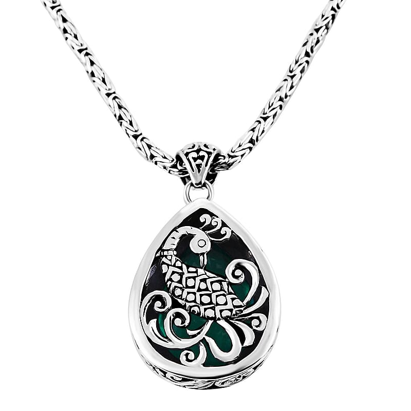 Bali Legacy Peacock Quartz (Triplet) Pendant Necklace 18 Inches in Sterling Silver 28.40 ctw