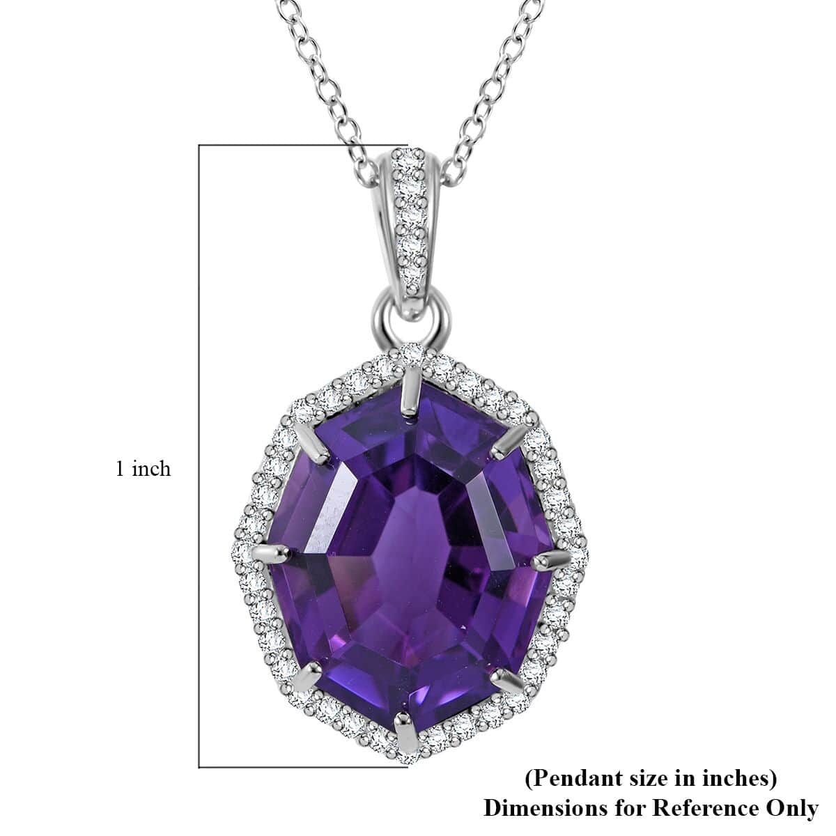 Fancy Cut African Amethyst and White Zircon Halo Pendant Necklace 18 Inches in Platinum Over Sterling Silver 10.50 ctw image number 5