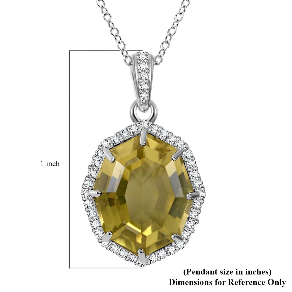 Fancy Cut Brazilian Green Gold Quartz and White Zircon Halo Pendant Necklace 18 Inches in Platinum Over Sterling Silver 10.50 ctw image number 5