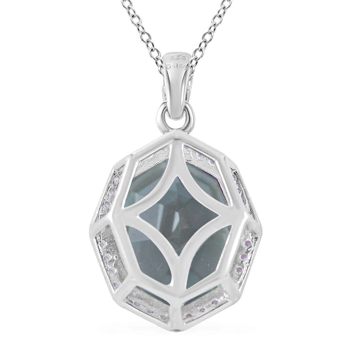 Fancy Cut Montezuma Prasiolite and White Zircon Halo Pendant Necklace 18 Inches in Platinum Over Sterling Silver 10.50 ctw image number 3