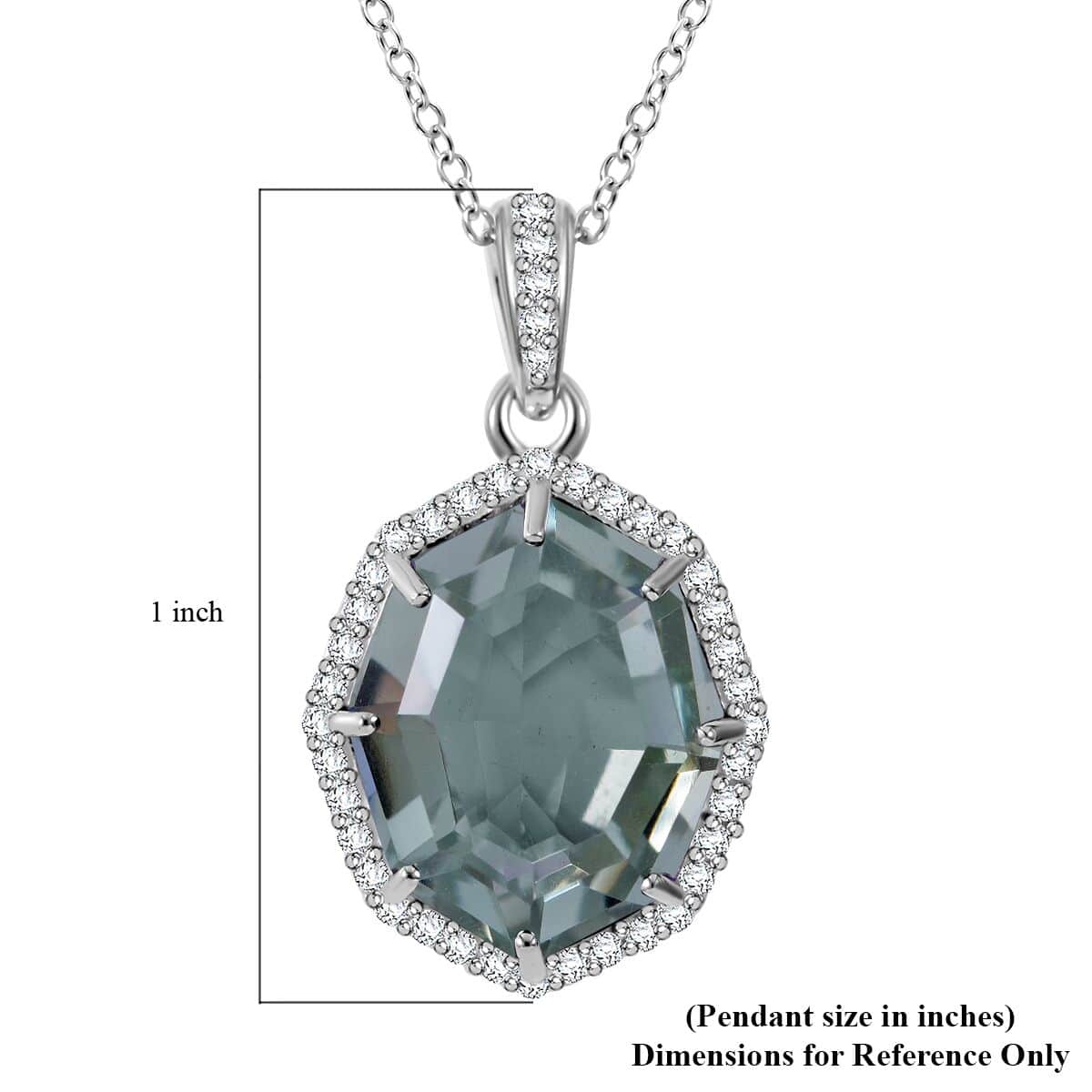 Fancy Cut Montezuma Prasiolite and White Zircon Halo Pendant Necklace 18 Inches in Platinum Over Sterling Silver 10.50 ctw image number 5