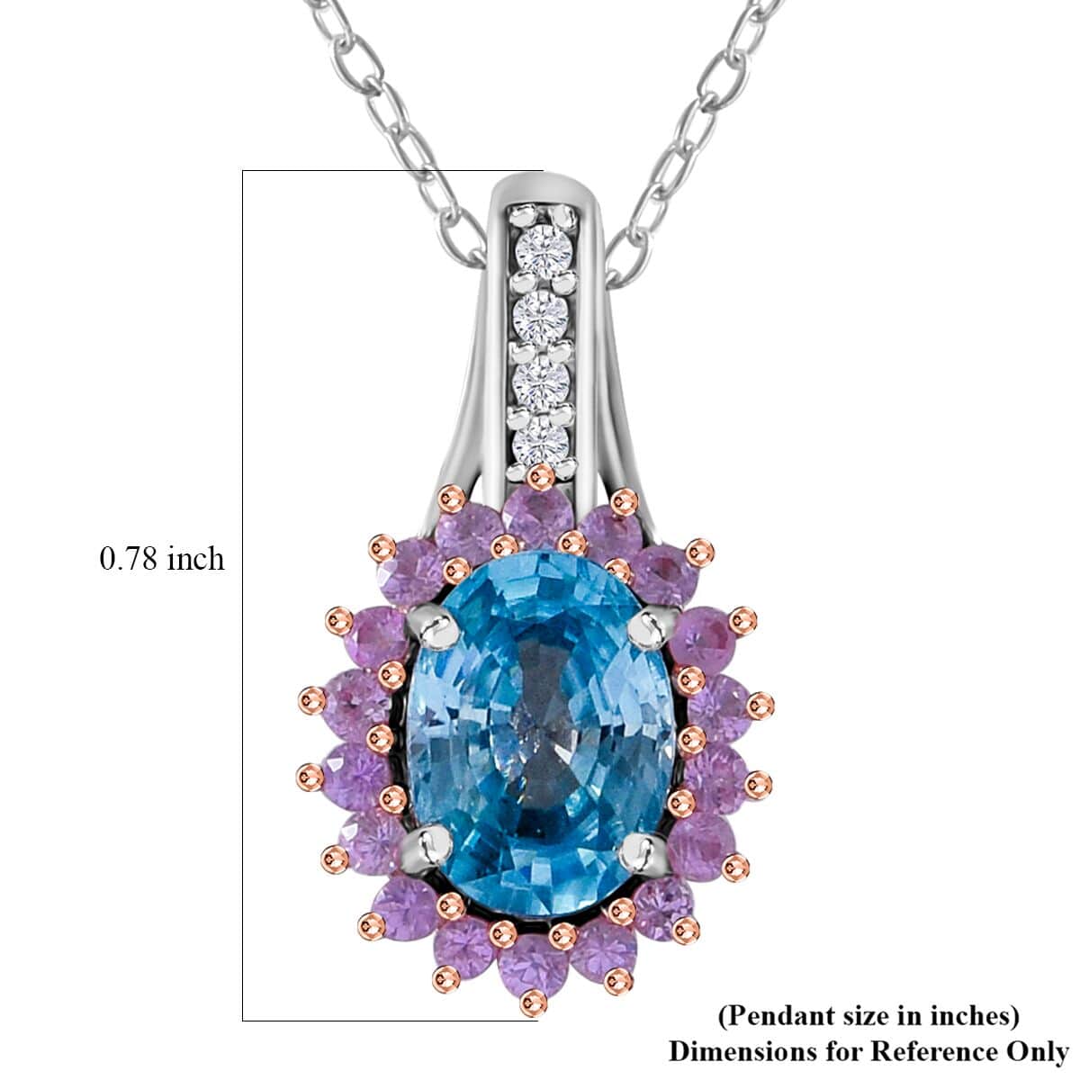 Cambodian Blue Zircon, Multi Gemstone Sunburst Pendant Necklace (18 Inches) in Platinum Over Sterling Silver 2.50 ctw image number 5