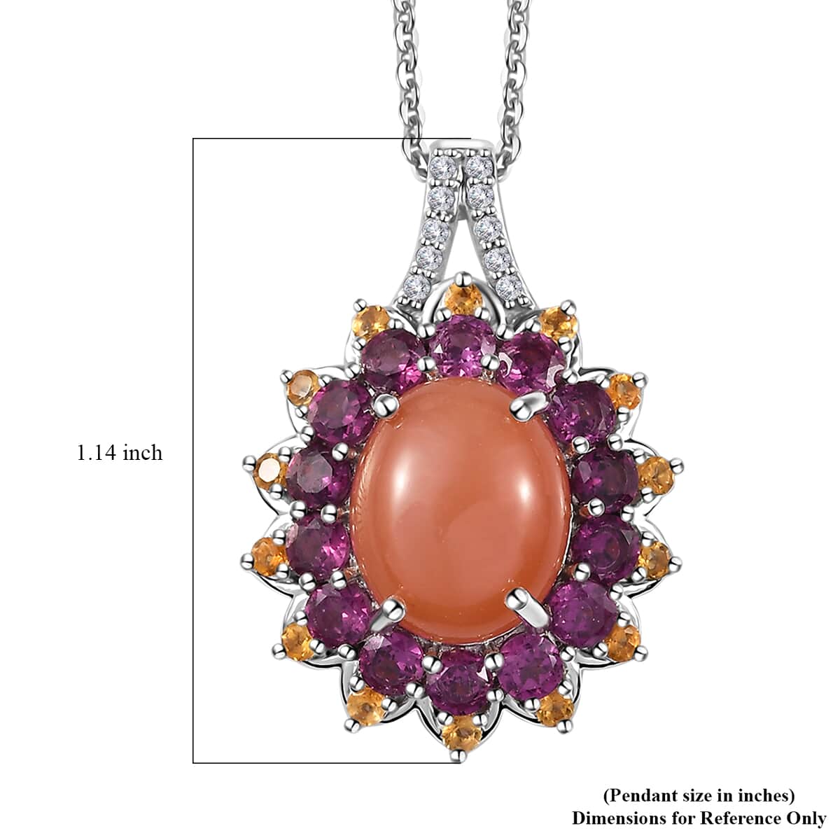 Peach Moonstone and Multi Gemstone Sunburst Pendant Necklace 20 Inches in Vermeil YG and Platinum Over Sterling Silver 7.75 ctw image number 6