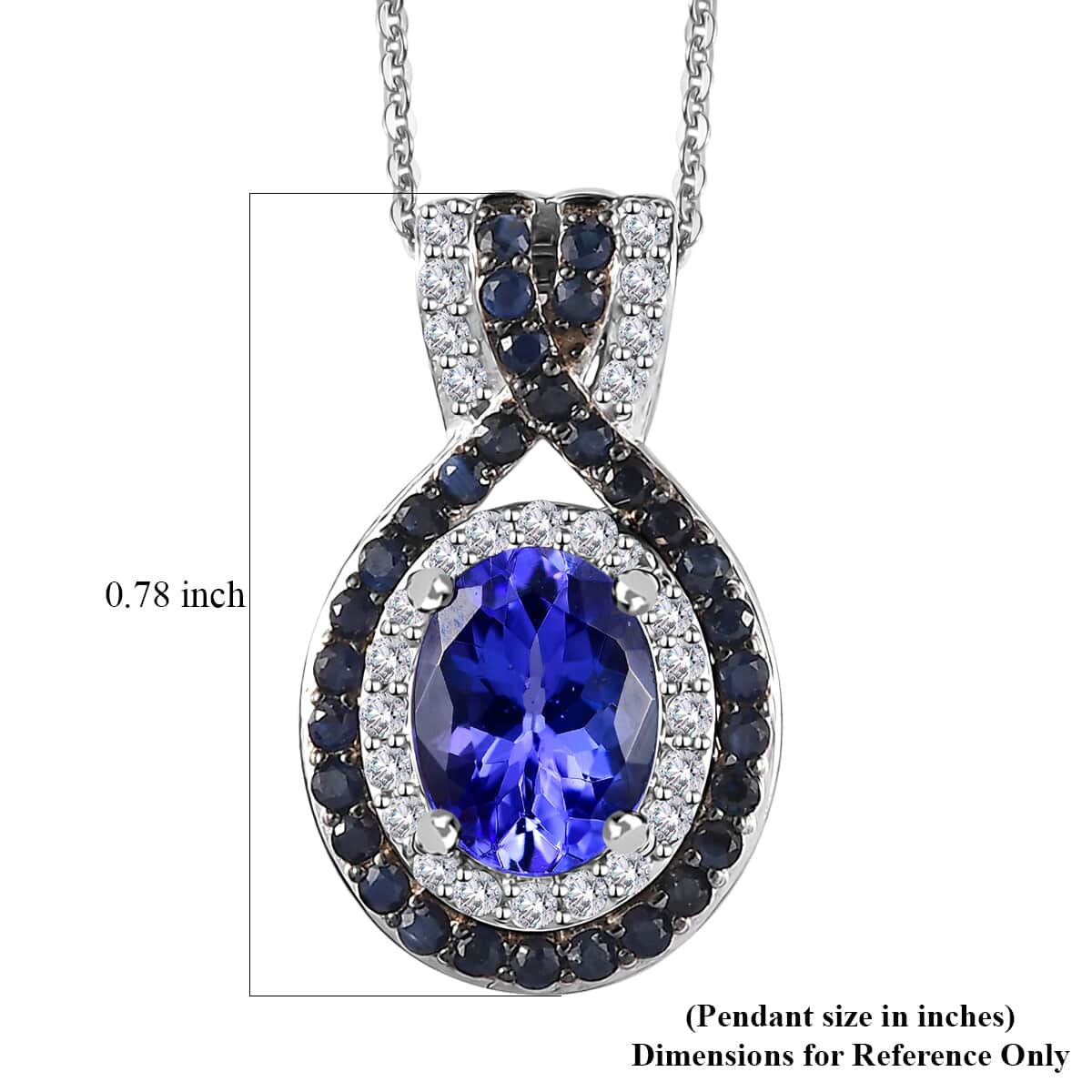 Tanzanite, Multi Gemstone Double Halo Pendant Necklace (20 Inches) in Platinum Over Sterling Silver 2.10 ctw image number 6