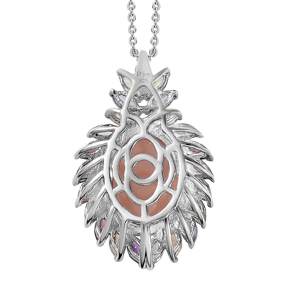 Epic Deal Peach Moonstone, Multi Gemstone Cocktail Pendant Necklace (20 Inches) in Platinum Over Sterling Silver 8.50 ctw