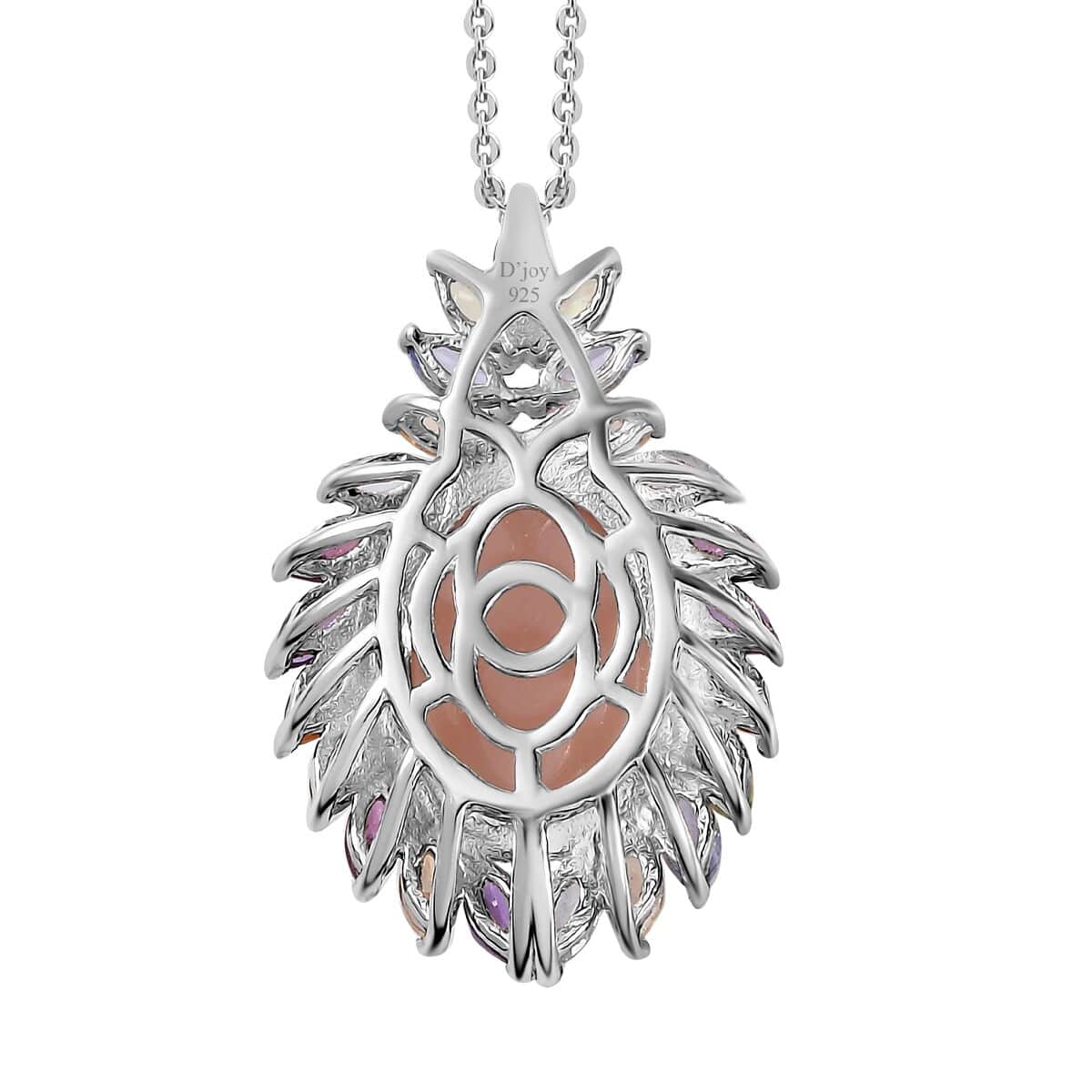 Epic Deal Peach Moonstone, Multi Gemstone Cocktail Pendant Necklace (20 Inches) in Platinum Over Sterling Silver 8.50 ctw image number 4