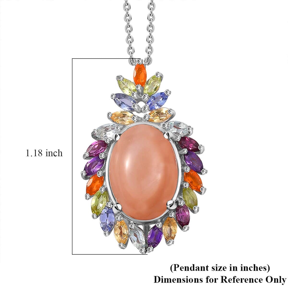 Peach Moonstone and Multi Gemstone Cocktail Pendant Necklace 20 Inches in Platinum Over Sterling Silver 8.50 ctw image number 6