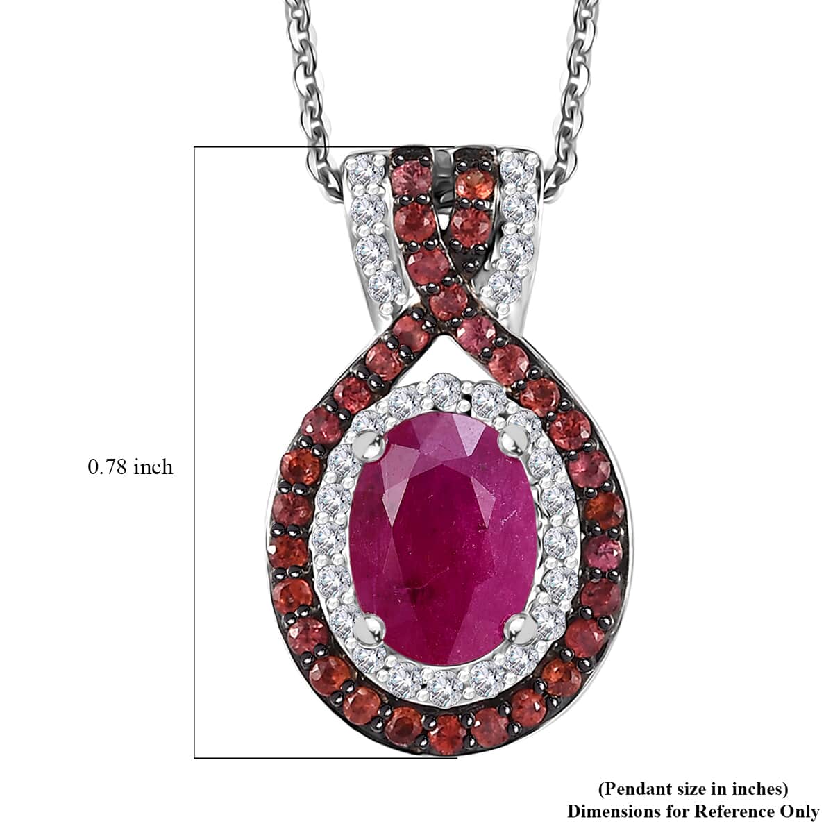 Mozambique Ruby and Multi Gemstone 1.90 ctw Double Halo Pendant Necklace in Platinum Over Sterling Silver 20 Inches image number 6