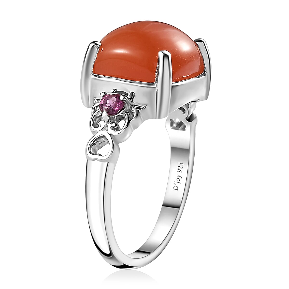 Peach Moonstone, Orissa Rhodolite Garnet Ring (Size 5.0) and Pendant Necklace 20 Inches in Platinum Over Sterling Silver 9.30 ctw