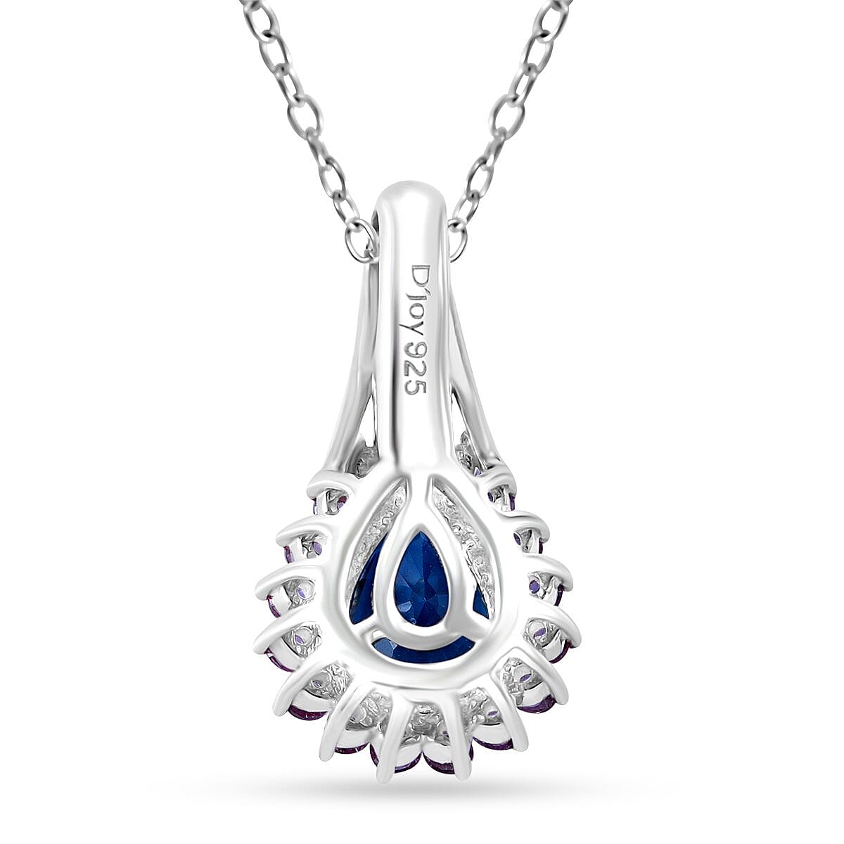 Cambodian Blue Zircon and Multi Gemstone Sunburst Pendant Necklace 18 Inches in Platinum Over Sterling Silver 2.30 ctw image number 3