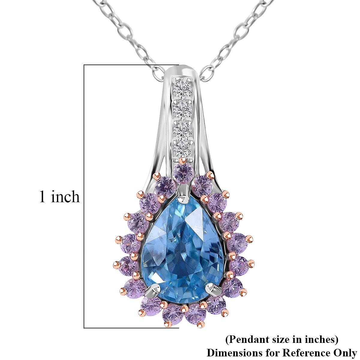 Cambodian Blue Zircon and Multi Gemstone Sunburst Pendant Necklace 18 Inches in Platinum Over Sterling Silver 2.30 ctw image number 4