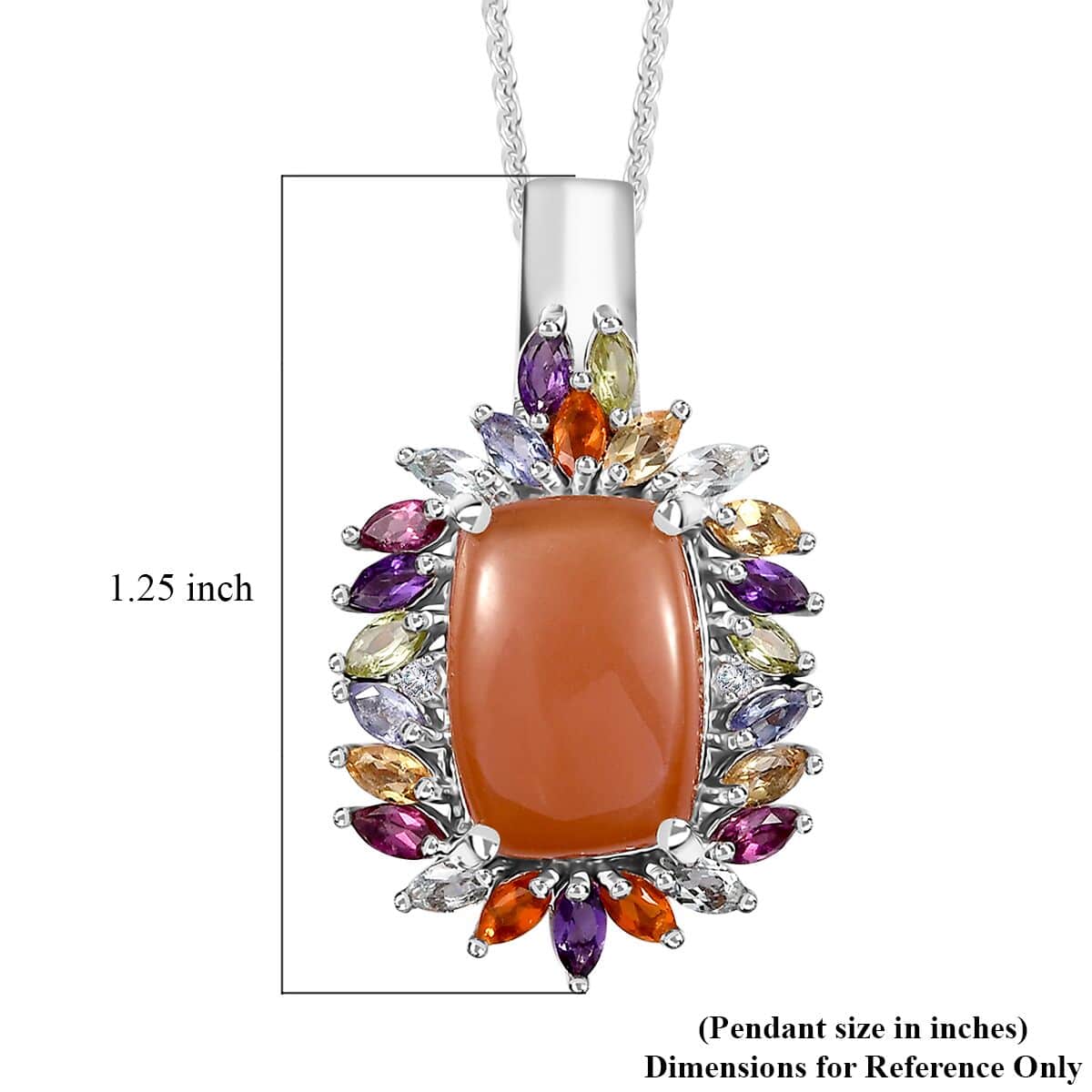 Peach Moonstone and Multi Gemstone Cocktail Pendant Necklace 20 Inches in Platinum Over Sterling Silver 9.65 ctw image number 6