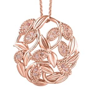 Uncut Natural Pink Diamond Floral and Leaf Pendant Necklace 20 Inches in Vermeil Rose Gold Over Sterling Silver 0.25 ctw