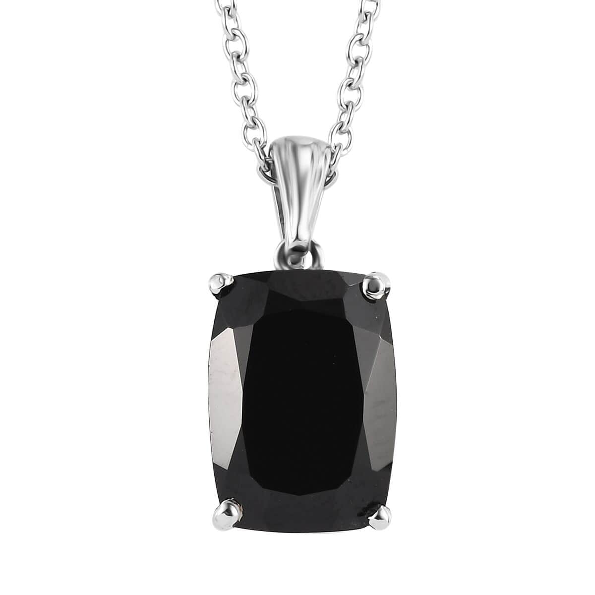 Thai Black Spinel Solitaire Pendant Necklace 20 Inches in Stainless Steel 8.30 ctw image number 0