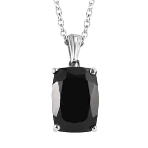 Thai Black Spinel Solitaire Pendant Necklace 20 Inches in Stainless Steel 8.30 ctw
