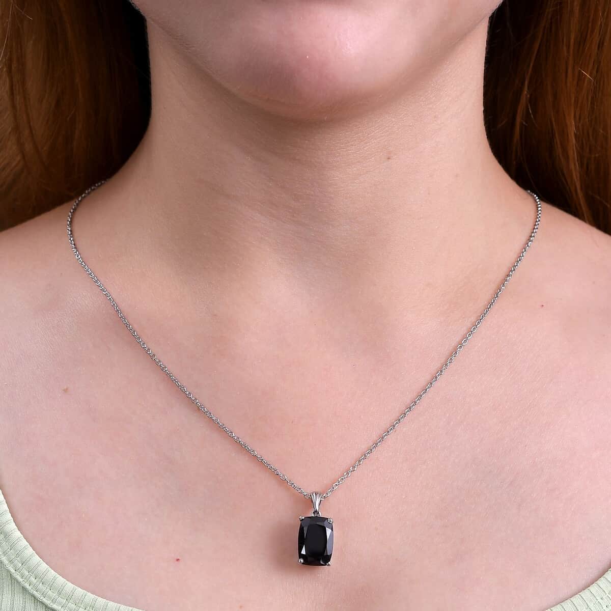 Thai Black Spinel Solitaire Pendant Necklace 20 Inches in Stainless Steel 8.30 ctw image number 2