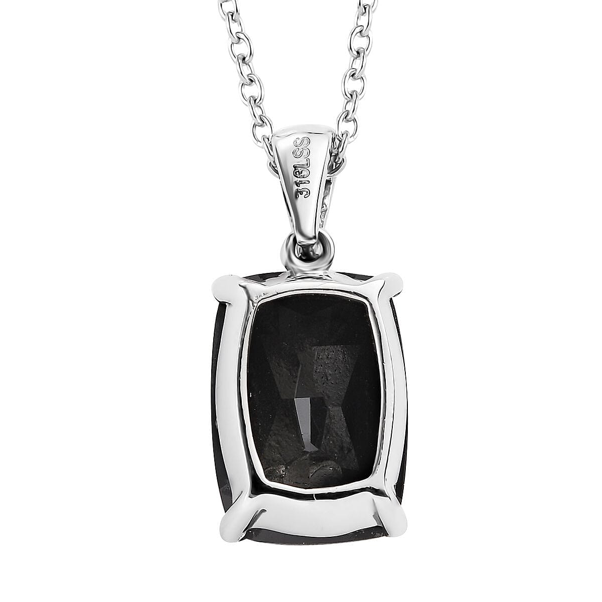 Thai Black Spinel Solitaire Pendant Necklace 20 Inches in Stainless Steel 8.30 ctw