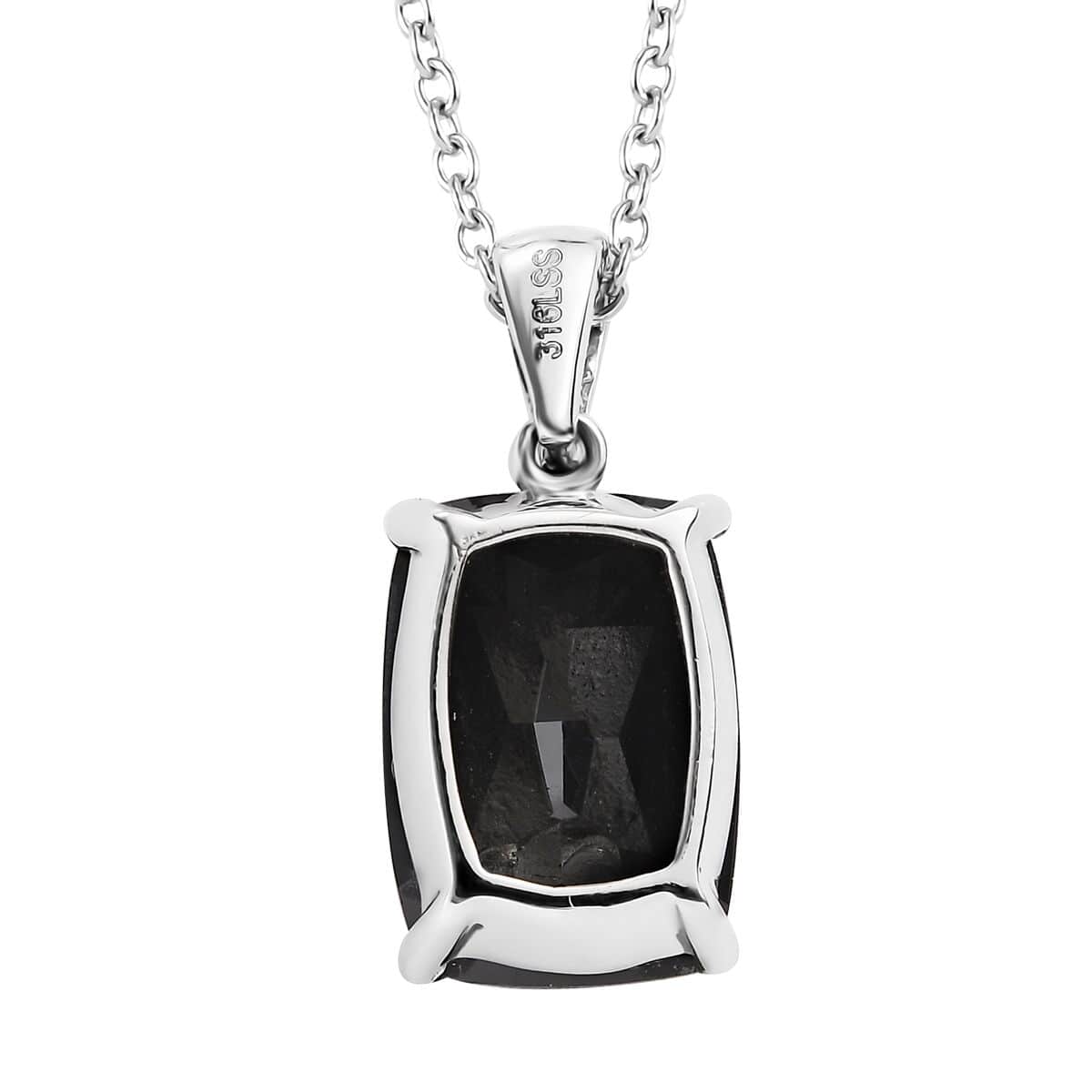 Thai Black Spinel Solitaire Pendant Necklace 20 Inches in Stainless Steel 8.30 ctw image number 4