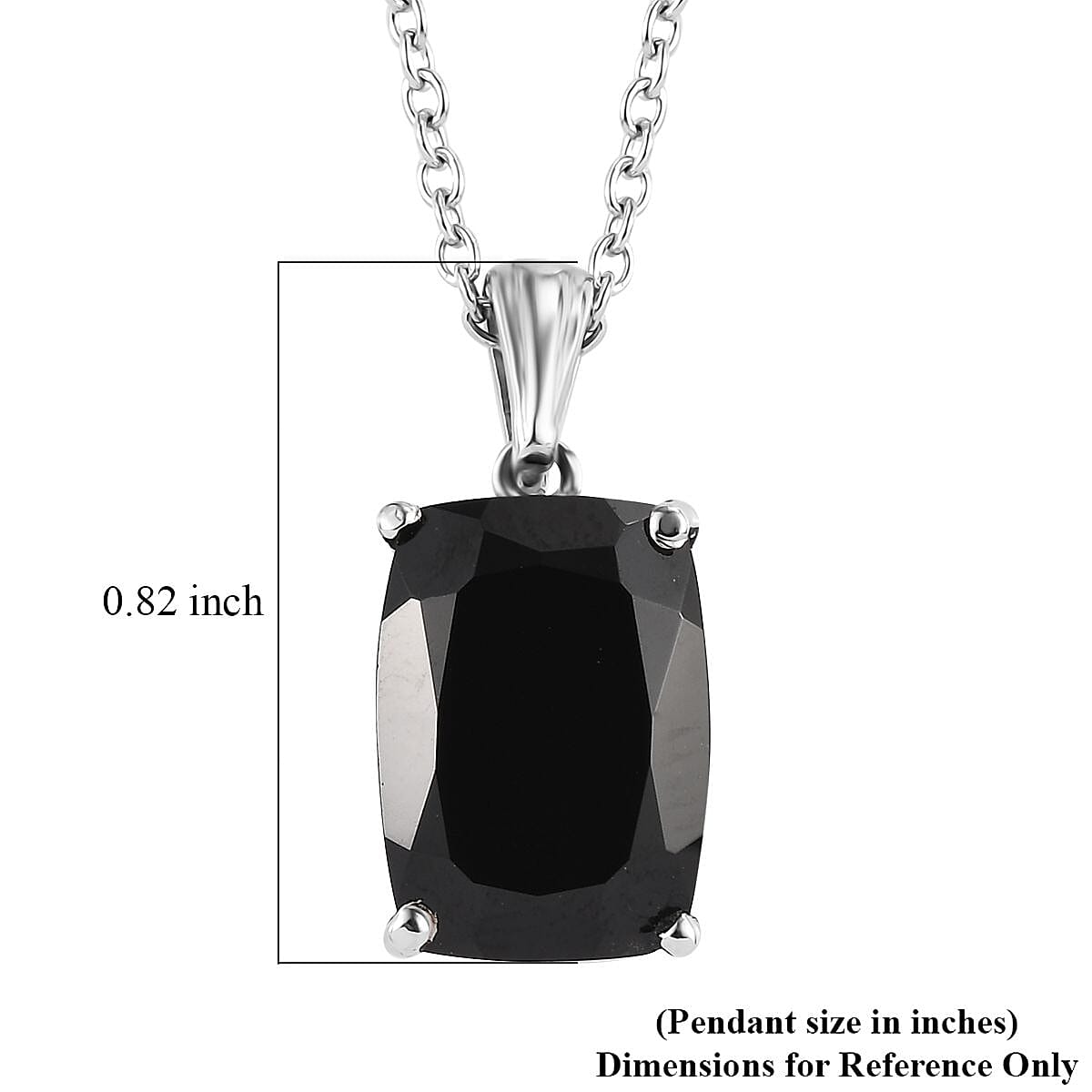 Thai Black Spinel Solitaire Pendant Necklace 20 Inches in Stainless Steel 8.30 ctw