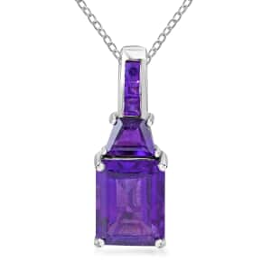 Premium African Amethyst Pendant Necklace 18 Inches in Platinum Over Sterling Silver 3.90 ctw (Del. in 10-12 Days)