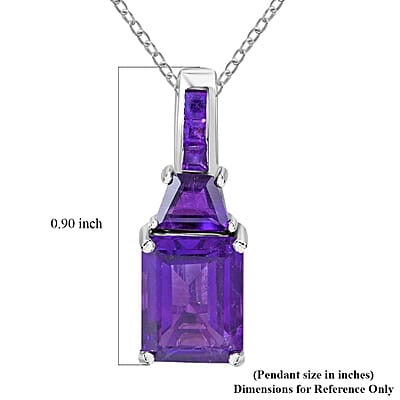 Premium African Amethyst Pendant Necklace 18 Inches in Platinum Over Sterling Silver 3.90 ctw