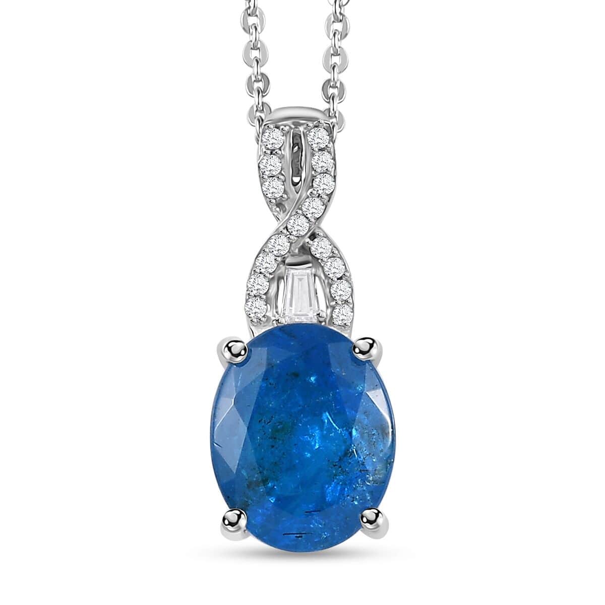 Malgache Neon Apatite and Moissanite Pendant Necklace 20 Inches in Platinum Over Sterling Silver 2.85 ctw image number 0