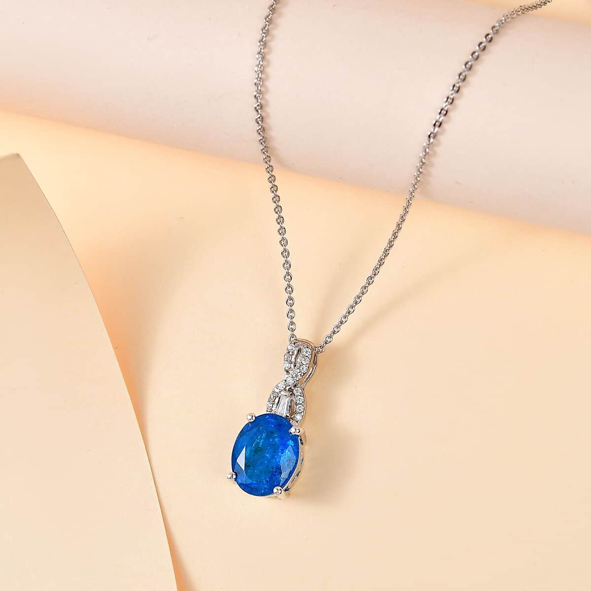 Malgache Neon Apatite and Moissanite Pendant Necklace 20 Inches in Platinum Over Sterling Silver 2.85 ctw image number 1