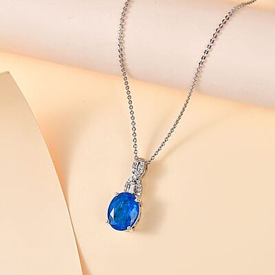 Malgache Neon Apatite and Moissanite Pendant Necklace 20 Inches in Platinum Over Sterling Silver 2.85 ctw