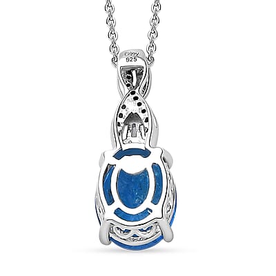 Malgache Neon Apatite and Moissanite Pendant Necklace 20 Inches in Platinum Over Sterling Silver 2.85 ctw