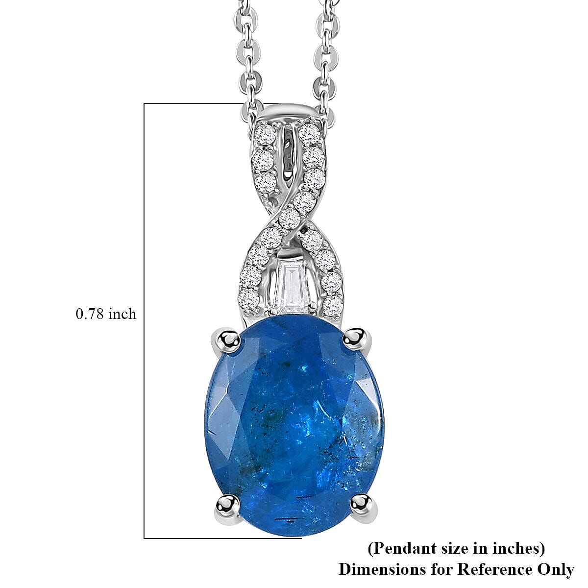 Malgache Neon Apatite and Moissanite Pendant Necklace 20 Inches in Platinum Over Sterling Silver 2.85 ctw