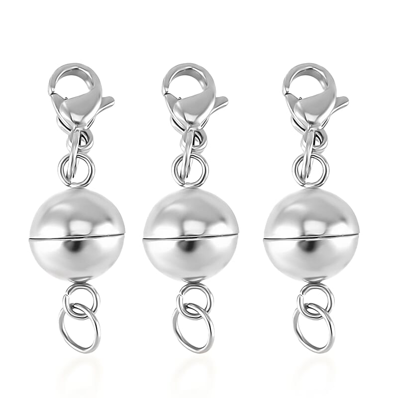 Set of Three 9mm Magnetic Lock with 9mm Lobster Clasp and 0.6x5mm Ring in Stainless Steel