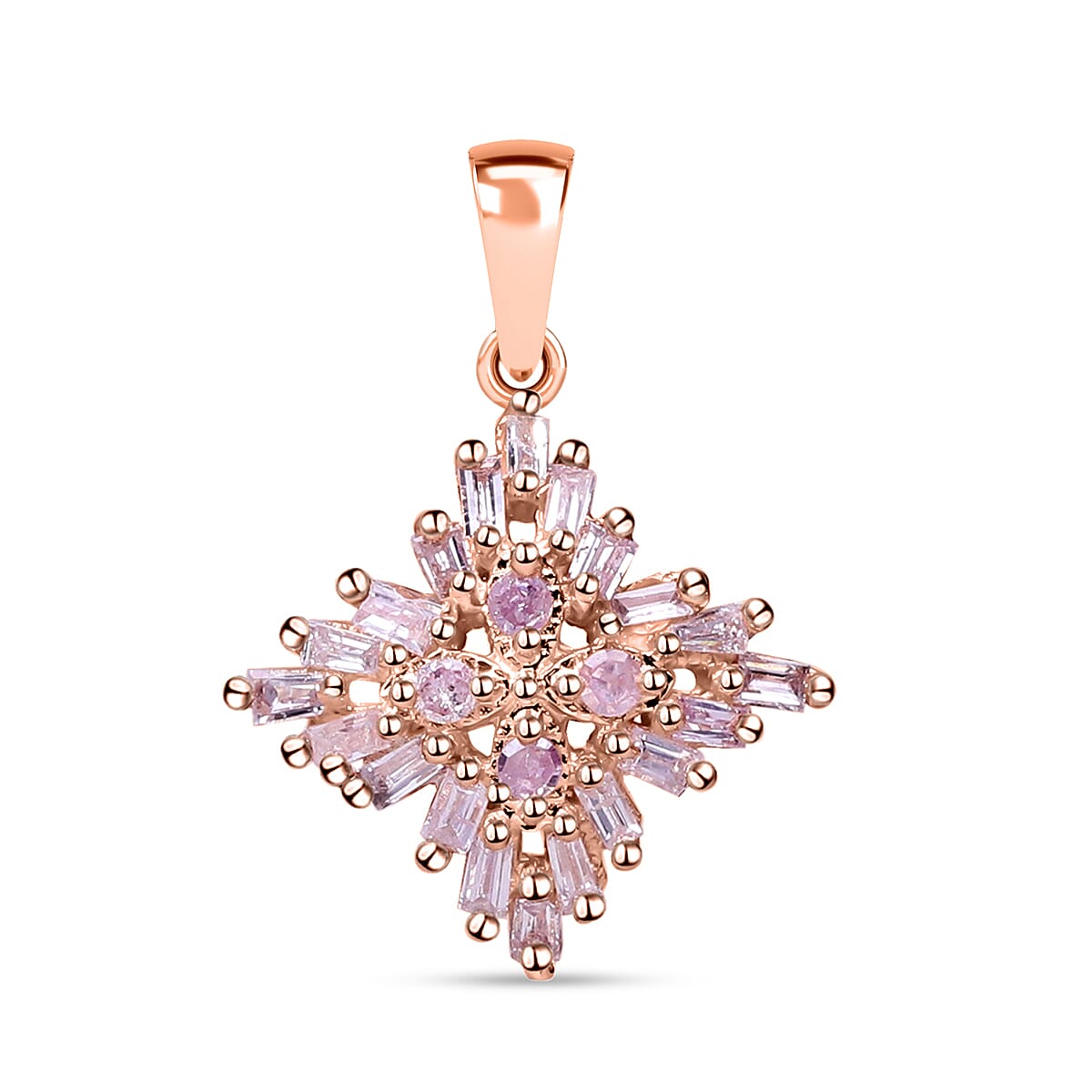 Natural Pink Diamond I3 Earrings, Ring (Size 5.0) and Pendant without Chain in Vermeil Rose Gold Over Sterling Silver 0.50 ctw