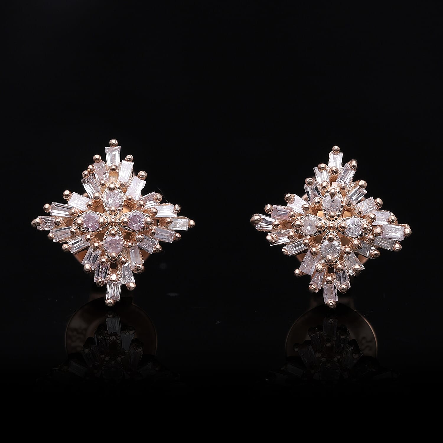 Natural Pink Diamond I3 Earrings, Ring (Size 5.0) and Pendant without Chain in Vermeil Rose Gold Over Sterling Silver 0.50 ctw