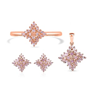 Natural Pink Diamond I3 Earrings, Ring (Size 8.0) and Pendant without Chain in Vermeil Rose Gold Over Sterling Silver 0.50 ctw