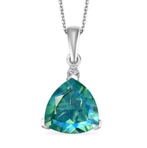 Peacock Quartz (Triplet) and Moissanite Pendant Necklace 20 Inches in Platinum Over Sterling Silver 5.50 ctw