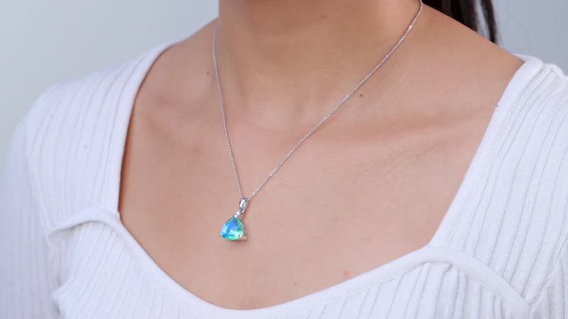 Peacock Quartz (Triplet) and Moissanite Pendant Necklace 20 Inches in Platinum Over Sterling Silver 6.15 ctw