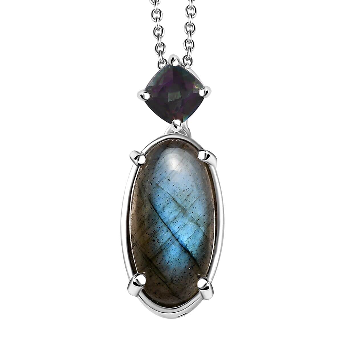 Malagasy Labradorite and Northern Lights Mystic Topaz Pendant Necklace 20 Inches in Platinum Over Sterling Silver 6.00 ctw image number 0