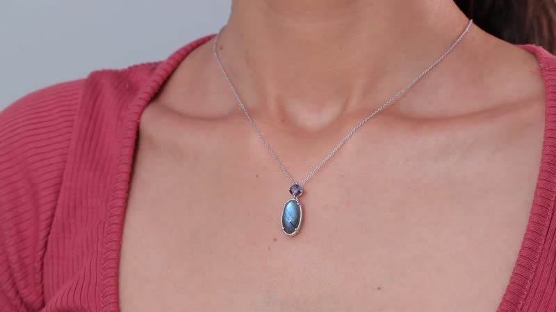 Malagasy Labradorite and Northern Lights Mystic Topaz Pendant Necklace 20 Inches in Platinum Over Sterling Silver 6.00 ctw