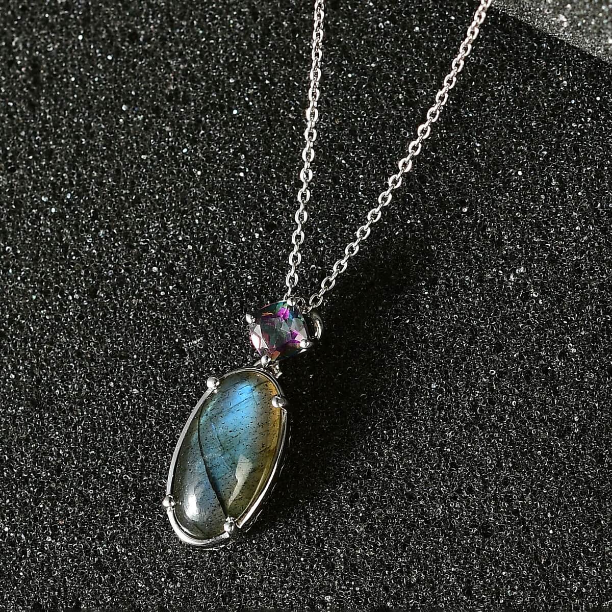 Malagasy Labradorite and Northern Lights Mystic Topaz Pendant Necklace 20 Inches in Platinum Over Sterling Silver 6.00 ctw image number 1